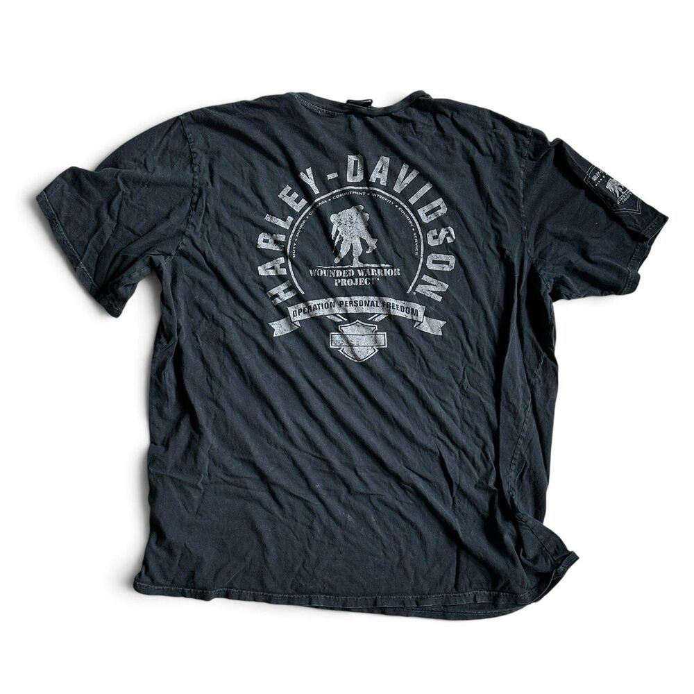 Vintage Faded Harley Davidson T Shirt Mens XL Black Wounded Warrior Project Soft